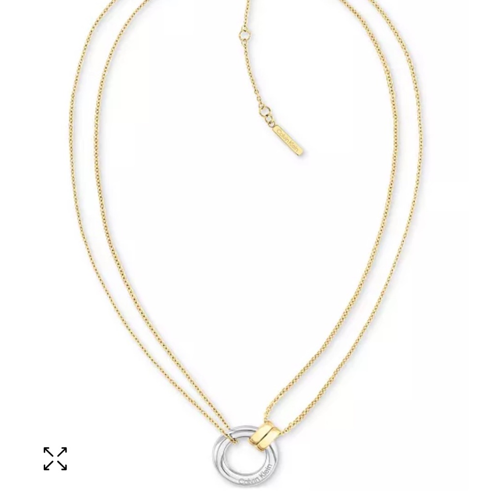 Calvin Klein Two-Tone Stainless Steel Logo Ring Layered Pendant Necklace 16”